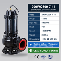 Pompe submersible pour eaux usées 11KW 300CBM 7M de hauteur de refoulement 8 pouces en fonte haute fiabilité pour chantier de construction CQC ISO9001 OEM