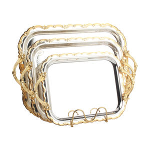 ถาดเสิร์ฟโลหะ ถาดเสิร์ฟโลหะดีไซน์หรูสำหรับใช้ในบ้านหรือร้านกาแฟ - Product Image 3