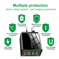 Chargeur mural de voyage 45W QC3.0 4 USB avec charge rapide 5V 3.1A, adaptateur d'alimentation universel avec prise EU/US/UK