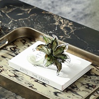 Ornement floral en verre soufflé à la main Flolenco, motif marbre vert, artisanat de style Murano, décoration d'intérieur pour table