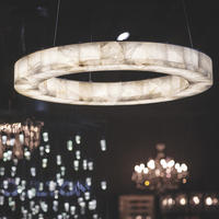 Pendentif LED américain de luxe abat-jour rectangulaire en pierre de neige avec lumière ronde beignet pour salon matériau en laiton Source d'alimentation ca