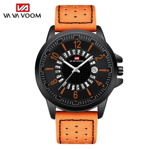 Montre à quartz pour homme avec cadran à roue de calendrier, bracelet en cuir, montre-bracelet de mode pour affaires, étanche et lumineuse - Product Image 1