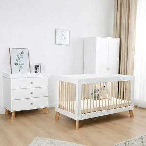Muebles de Madera para Bebés, Cuna y Cama con Armario de 2 Puertas, Organizador de Ropa y Cómoda - Product Image 1