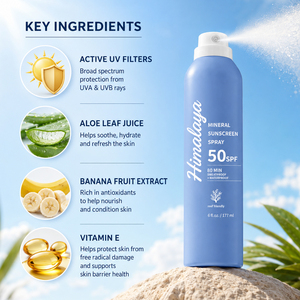 Protector Solar Mineral en Aerosol Personalizado OEM ODM, SPF 50, Sin Nanopartículas de Óxido de Zinc, con <span class=keywords><strong>Aloe</strong></span> <span class=keywords><strong>Vera</strong></span>, Resistente al Agua, Seguro para Arrecifes - Product Image 2