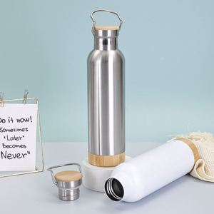 Camping Stainless Steel <b>Large</b> Metal <b>Water</b> <b>Bottle</b> With Handle and Bamboo Lid Leakproof for Gift - Product Image 3