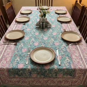 Blue Pink Floral Tablecloth Cotton Dining Table Cover Printed Table Linen <b>Kitchen</b> Decor <b>Washable</b> Table Cover - Product Image 1