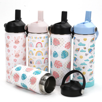 Botella de Agua Térmica de Acero Inoxidable Libre de BPA para Niños, Escuela, Viajes, Mini Termo de 12oz/17oz con Superficie Estampada de Dibujos Animados