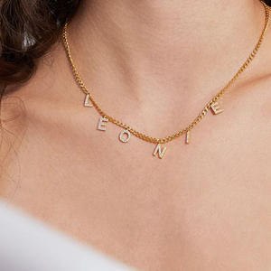 Kalung Baja Anti Karat Personalisasi 2 Hari eManco, Berlapis Emas dengan Inisial Berlian, Kalung Nama Kustom DIY, Dropshipping - Product Image 6