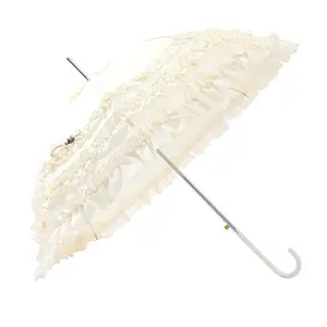 Lotus Nieuwe Uitvinding Hot Sales Elegante Lady 'S Straight Drie Lagen Pagode Parasol Paraplu Voor Bruiloft