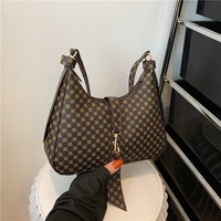 Tas Selempang Wanita Berkualitas Tinggi Motif Geometris, Tas Kulit PU Kotak-kotak, Tas Bahu Desainer Fashion