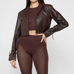 Stylish Winter Detachable PU Leather Ties Concealed Hook and <b>Rye</b> Clasps Polyester Lining PU Cropped Leather Jacket for Women - Product Image 1