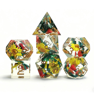 Dugeon & papan naga Game polihedral tepi tajam Set dadu DND Resin Font emas Set dadu RPG Resin bunga - Product Image 2