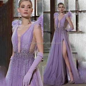 Novance-Vestidos transparentes de malla para mujer, vestido de fiesta con abertura alta, Maxi, brillantes, de lentejuelas de cristal, de encaje, vestido de boda de Alibaba