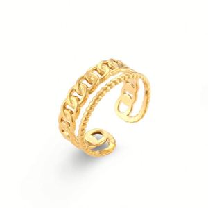 Anillos de Acero Inoxidable Chapados en Oro de Moda Europea y Americana, Diseño Geométrico Elegante y Moderno, de Lujo Ligero, para Comercio Transfronterizo - Product Image 1
