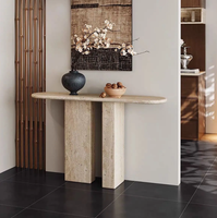 Table console en travertin naturel, forme organique faite à la main, table console en pierre beige pour hôtel