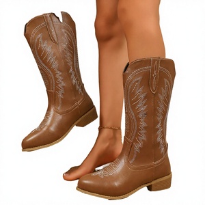 Women's Plus Size Solid Rubber Insole Chelsea Boots Breathable PU Leather Riding Tall Chunky Heel <b>Knee</b>-<b>High</b> Winter - Product Image 3