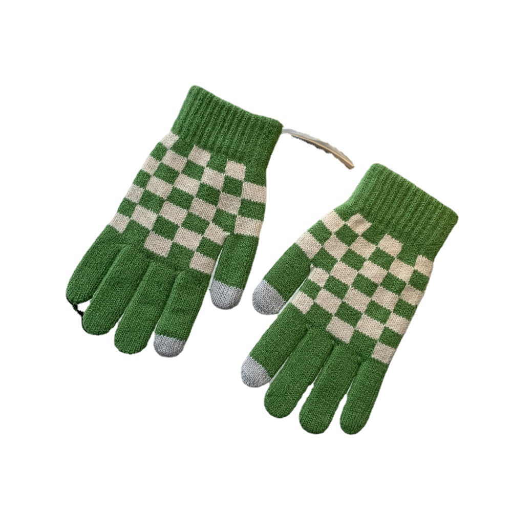 Шахматные черно-белые клетчатые перчатки с закрытыми пальцами, теплые ветрозащитные трикотажные перчатки для велоспорта и сенсорных экранов