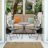 Ensemble bistrot en mosaïque métallique noir et blanc, chaise et table de jardin pour patio extérieur, meubles en fer pour salon, décoration de cour