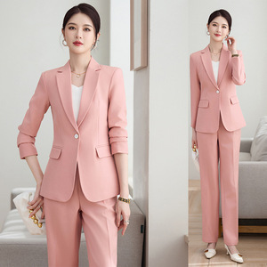 Women's Pink Suit Set Three Quarter Sleeve Anti-Wrinkle Casual Commute Business Wear - Product Image 1