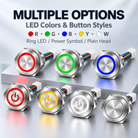 Interrupteur à bouton-poussoir métallique 12/16/19/22mm, corps court, étanche IP65, anneau LED, symbole d'alimentation RGB 3 couleurs, cathode commune, montage sur panneau