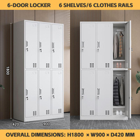 Armoire de rangement pour vestiaire, en acier, avec porte à 6 portes, haute, en métal, pour salon de coiffure