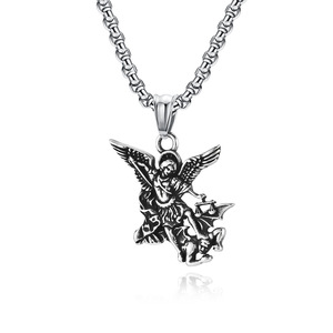Retro yunnique style Saint Michael Archangel necklace, niche design, God's guardian deity, colorfast sweater <b>chain</b> - Product Image 1