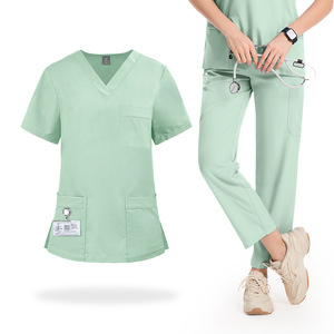 Chemise extensible en Spandex solide uni pour femme pharmacien clinique uniforme chirurgical pédiatrique haut de gommage d'allaitement avec pantalon droit - Product Image 2