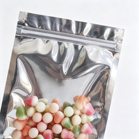 Pochette refermable avec fenêtre, personnalisable avec logo, en argent, de qualité alimentaire, pour l'emballage de bonbons et de friandises