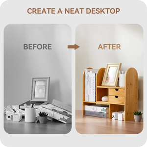 Custom Adjustable Bamboo Modern Eco-Friendly Portable Double Tier Bookshelf Organizer <strong>Tabletop</strong> Office <strong>Storage</strong> - Product Image 6