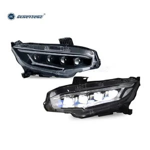 HCMOTIONZ Front Lamps Assembly 10th Gen 2016-2021 4 Lens Blue Running DRL LED Headlights For Honda Civic