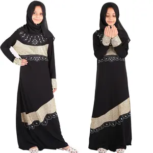 2020 Hochwertige Blue Purple Black Mädchen Abaya für Kinder mit schwarzem Schal muslimischen Kleid Abaya Kinder islamische Kleidung