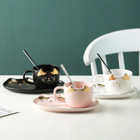 Mug Simons Cat, tasse en céramique mignonne avec plateau, ensemble de petit-déjeuner en porcelaine, mug à café avec plateau à dessert, Tazas Cat