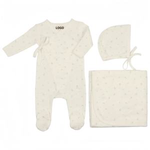 OEM lindo 3 piezas de algodón hoja impresa bebé niña mamelucos conjunto 0-3M ropa de bebé recién nacido primavera tejido dormir manta envoltura <span class=keywords><strong>canastilla</strong></span> - Product Image 2