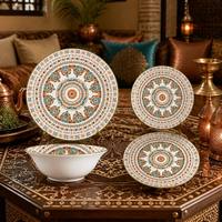 Service de table en céramique Mandala oriental, assiettes et bols imprimés de fleurs vintage, vaisselle résistante au micro-ondes pour la salle à manger et les fêtes
