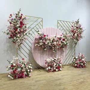 GNW Nuevo diseño Flores artificiales de seda Rosa Babybreath Arreglo floral Centros de mesa de boda