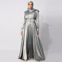 Abaya de luxe sur mesure en satin doré, élégante et modeste, robe de soirée musulmane avec plis sur le devant, pour le Ramadan, l'Aïd, les fêtes, pour femmes