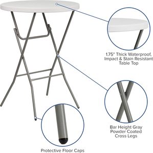 Table de bar à cocktails pliante en plastique HDPE, ronde, blanche, 80 cm (32 pouces), pour événements et mariages, vente en gros - Product Image 3