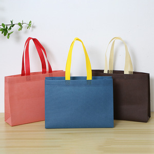 Non-Woven Shopping Tote Bag <b>Medium</b> Size Top Handle Groceries Carry Bag Red Blue <b>Brown</b> Colors PP Webbing Handles - Product Image 1