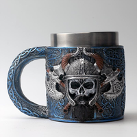 Mug en résine et acier inoxydable Viking tendance de 450 ml avec nœud celtique 3D, casque de Viking, crâne, hache, WJA20, poignée ergonomique, articles de bar de voyage