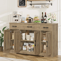 Buffet/Armoire de rangement de style européen, couleur marron/bois, avec trois tiroirs et étagères réglables.