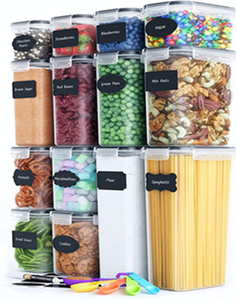 Amazon Best Sale 14pcs Clear Plastic Container Set Airtight Kitchen Organizer Pantry Organization Storage Food Containers