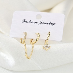 Micro Zircon Double Hoop Drop <b>Earrings</b> for Women Minimalist Fine Jewelry with Trendy Brass Hoop Daily Wear Gift - Product Image 1