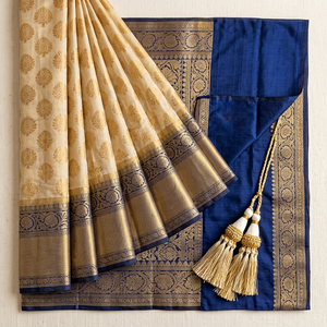 Golden Tassel With White Bead And Blue Border For Home Textile Decorative Use - Product Image 1