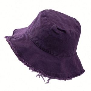 Chapeau Bob Femme Tendance Été en Coton Lavé, Personnalisable avec Logo, Couleur Unie, Pliable, Bord Effiloché, Vente en Gros - Product Image 3