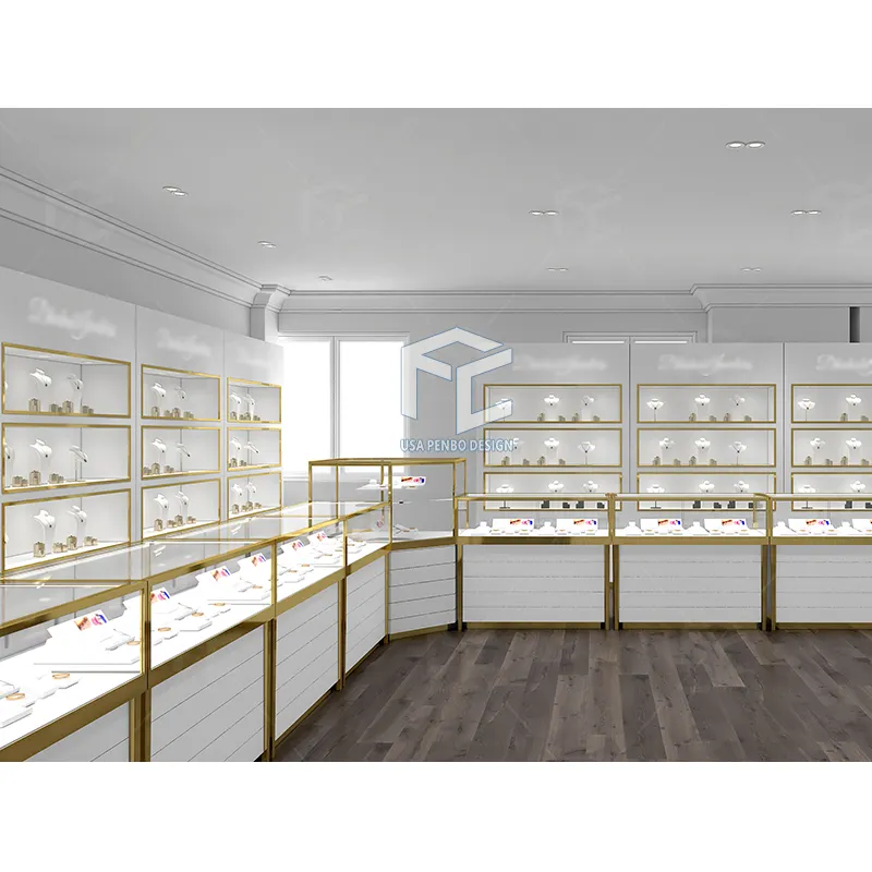 Luxus-Schmuckschmuckschmuckgeschäft Holz-Studio individuelles Einzelhandelsschmuck-Set Schaukasten weiße Auslagen für Laden Luxus-Schmuck