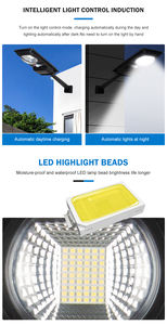 Farola LED solar impermeable 100W/200W/300W IP65 con batería para uso en jardín Sistema de energía todo en uno - Product Image 3