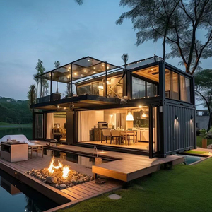 บ้านสำเร็จรูปเหล็กเบาพับได้ขนาด 40 ฟุต 20 ฟุต แบบขยายได้ ใช้สำหรับกลางแจ้ง บรรจุในตู้คอนเทนเนอร์  แบบแพ็คแบน - Product Image 1