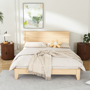 Mid Century Modern Wood Cylinder End Table Built-in Charging Station Sliding Door 2-Tier <b>Storage</b> Nightstand <b>USB</b> Ports Bedroom - Product Image 6