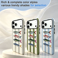 Coque de téléphone rétro à motif de poisson dessiné à la main pour iPhone 15 Pro Max, hybride PC TPU, finition brillante, protection de l'appareil photo surélevée, protection contre les chutes