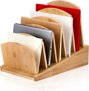 Selezionatore di file in legno, organizzatore di file inclinabile in bambù a 5 slot adatto per cartelle di libri di riviste